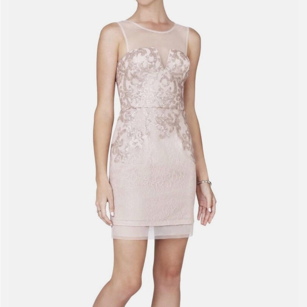 BCBG MAXAZRIA Size 4 Abigail Mini Dusty Pink Sequin Lace Cocktail Dress